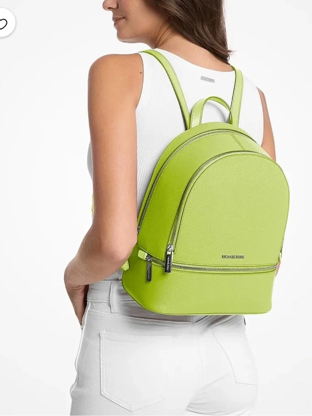 Michael Kors Rhea medium backpack leather Backpack Lime NWT